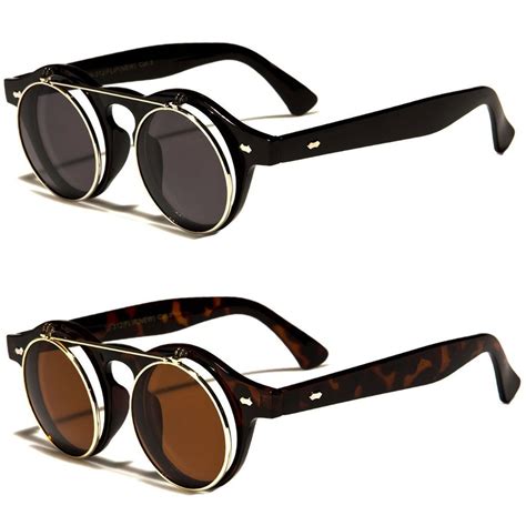 retro round sunglasses flip up|More.